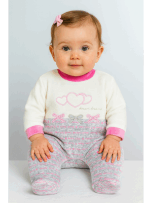 Pijama lazitos y corazones rosa y gris