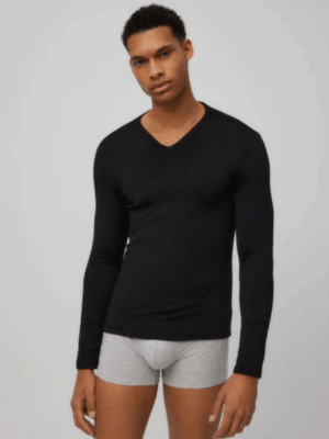 Camiseta interior cuello pico manga larga hombre