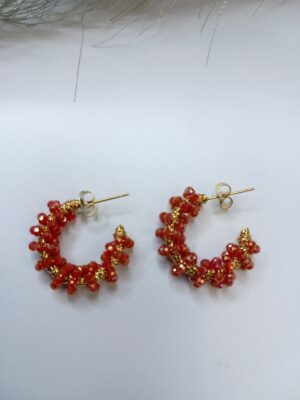 Pendientes aro dorado y coral