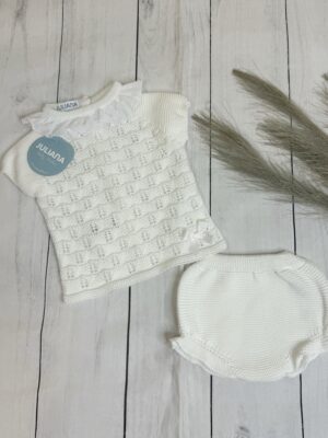 Conjunto braga punto lin rombos blanco