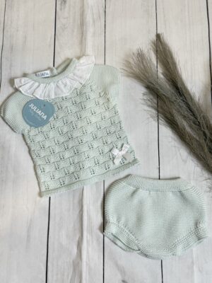 Conjunto braga punto lin rombos verde