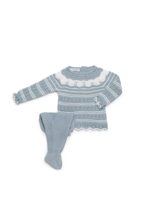 Conjunto dos piezas canesu calado azul pastel