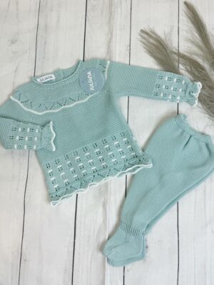 Conjunto dos piezas lin calado flor verde