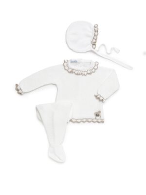 Conjunto tres piezas ondas combinadas blanco y beige