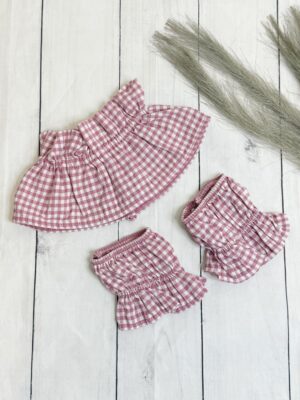 Cuello y puños vichy rosa