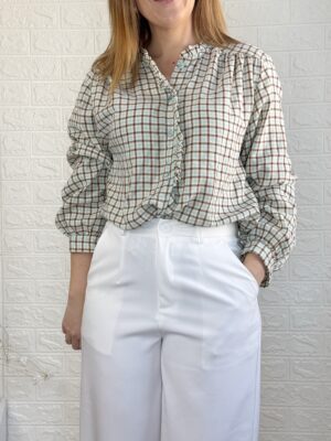 Blusa tulipan verde agua y marrón