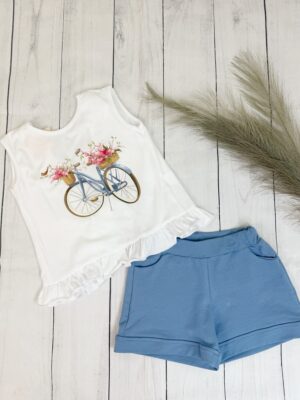 Conjunto azul bici flores