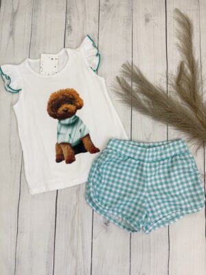 Conjunto cuadro vichy verde perrito