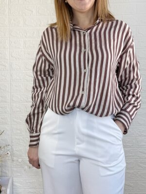 Camisa comillas chocolate y beige