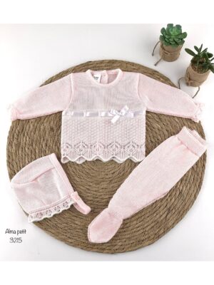 Conjunto tres pizas hilo 3215 rosa primera puesta