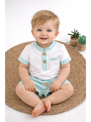 Conjunto niño dos piezas rayas verde agua