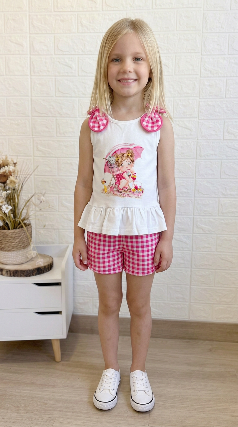 conjunto vichy fucsia playa