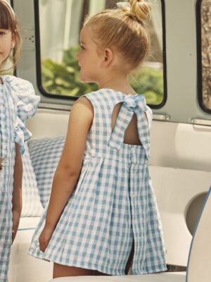 Vestido cuadros azul nube escote espala