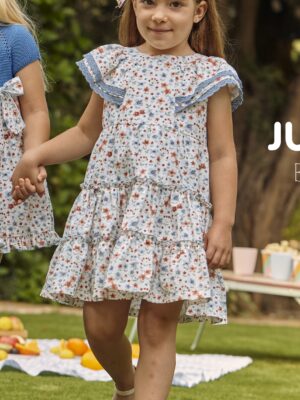 Vestido flores volantes azul niza