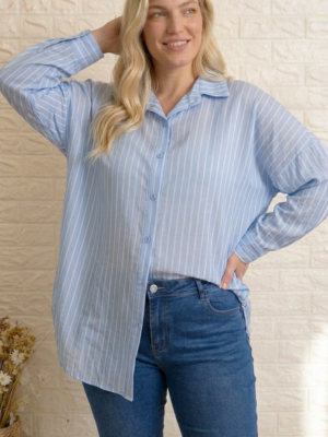 Camisa Yerani rayas celeste talla grande