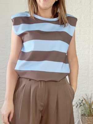Camiseta bruna azul y chocolate
