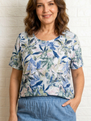 Camiseta Judith azul, verde y rosa