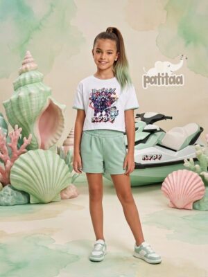 Conjunto short kpop verde agua