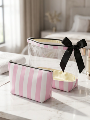 Pack neceseres rayas rosa lazo