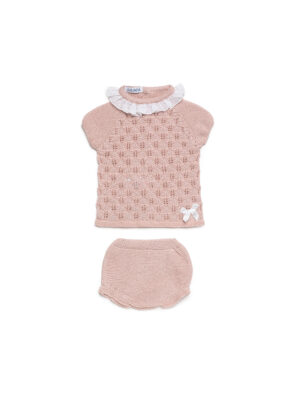 Conjunto braga punto lin rombos rosa palo