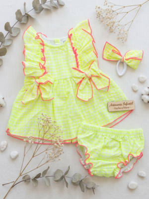 Jesusito vichy fluor amarillo y rosa