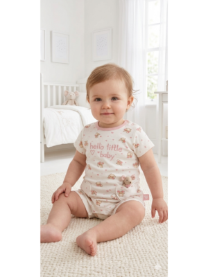Pijama hello little baby blanco y rosa
