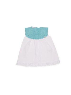 Vestido cuerpo punto plumeti blanco y verde lago