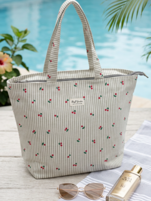 Bolso cerezas rayas beige
