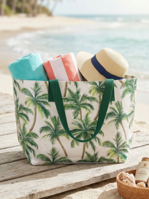 Bolso playa plastificado palmeras grandes verdes