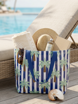 Bolso palmeras rayas azul