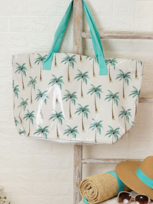 Bolso plastificado palmeras verde agua