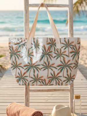 Bolso plastificado palmeras verde y coral