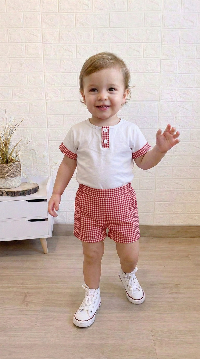 conjunto bermuda vichy rojo dos piezas
