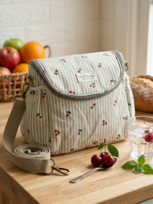 Nevera cerezas rayas beige