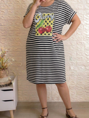 Vestido cerezas rayas negras talla grande
