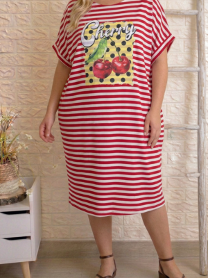 Vestido cerezas rayas rojas talla grande