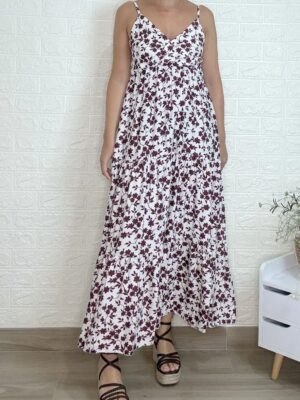 Vestido morera blanco y burdeos
