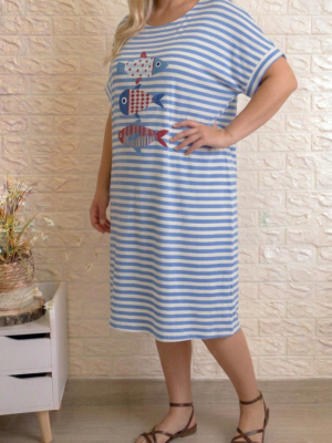 Vestido peces rayas azul talla grande