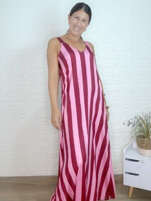 Vestido amazonia rosa y burdeos