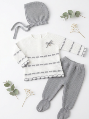 Conjunto 3 piezas recogidas blanco y gris