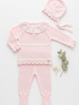 Conjunto 3 piezas rombos vastas rosa y crudo