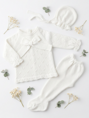 Conjunto 3 piezas uves lazo blanco