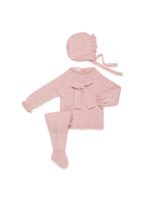 Conjunto tres piezas uves lazo rosa empolvado