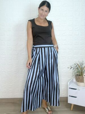 Pantalón azur azul y chocolate