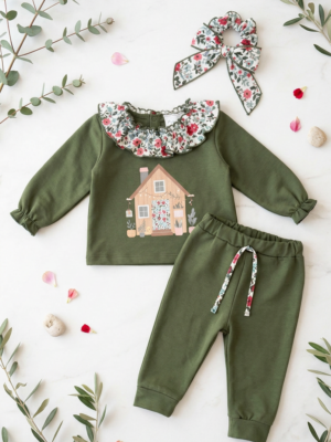Chándal casita niña verde + coletero