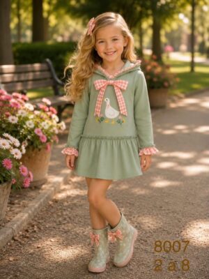 Vestido infantil patitos verde agua