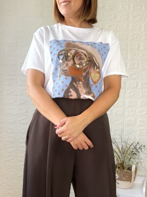 Camiseta perro gafas azul