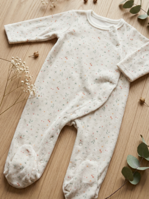 Pijama crudo florecitas verdes