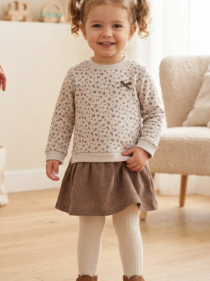 Vestido print rosa y taupe